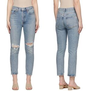 AGOLDE Riley‎ Crop Straight Leg Jeans 25 light wash distressed high rise waist
